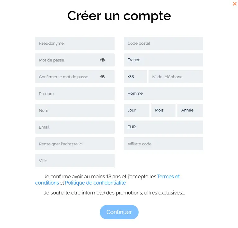 Processus d'inscription God of Casino